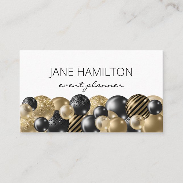 Elegant Chic Glitter Balloons Business Card (Front)