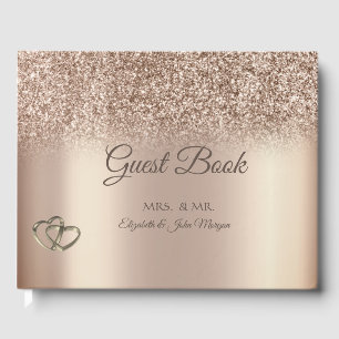 Elegant Chic Glitter Bokeh Hearts Wedding  Guest Book