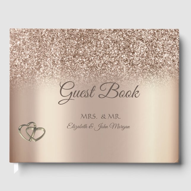 Elegant Chic Glitter Bokeh Hearts Wedding  Guest Book (Front)