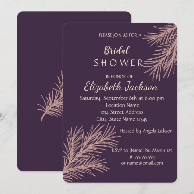 Elegant Chic Glitter Branch   Bridal Shower Invitation (Front/Back)
