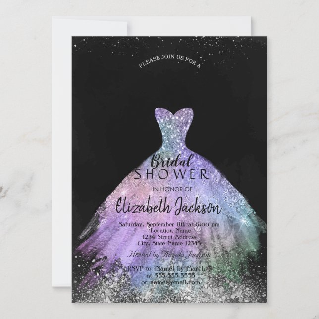 Elegant Chic Glitter Dress, Bridal Shower   Invitation (Front)