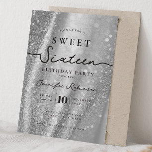 Elegant Chic Glitter Sweet 16 Birthday Silver Invitation