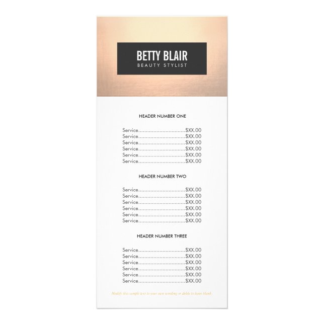Elegant Chic Gold and Black Price List Menu (Front)
