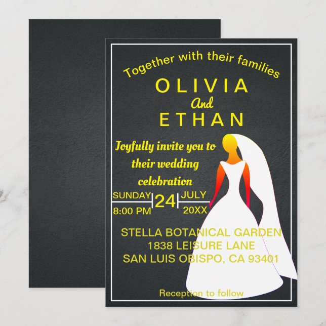 Elegant chic gold and black Wedding Invitation (Front/Back)
