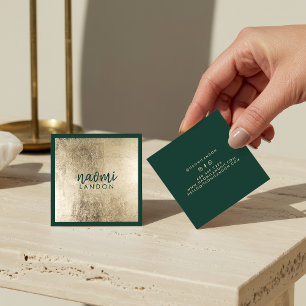 Elegant chic gold and dark green modern minimalist square business card
