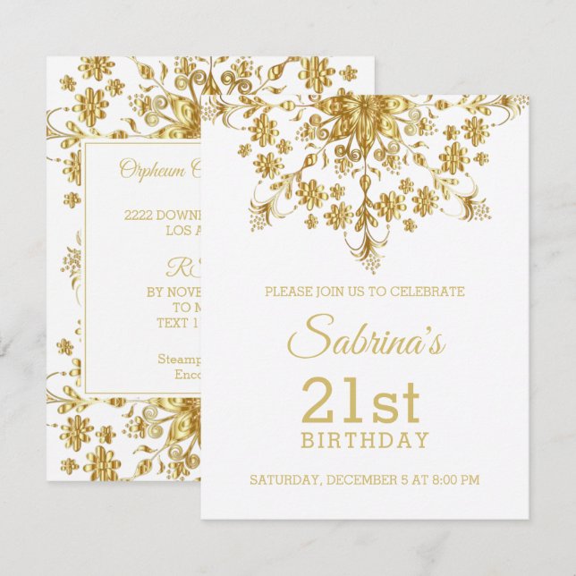 Elegant Chic Gold Birthday Invitation (Front/Back)