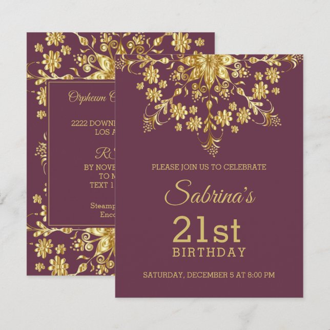 Elegant Chic Gold Birthday Invitation (Front/Back)