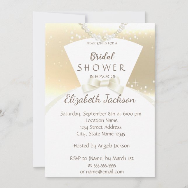 Elegant Chic Gold , Bride Dress   Bridal Shower Invitation (Front)