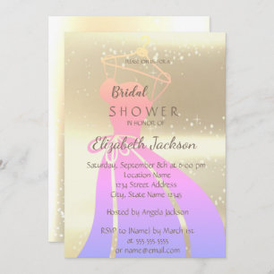 Elegant Chic Gold , Bride Dress   Bridal Shower Invitation