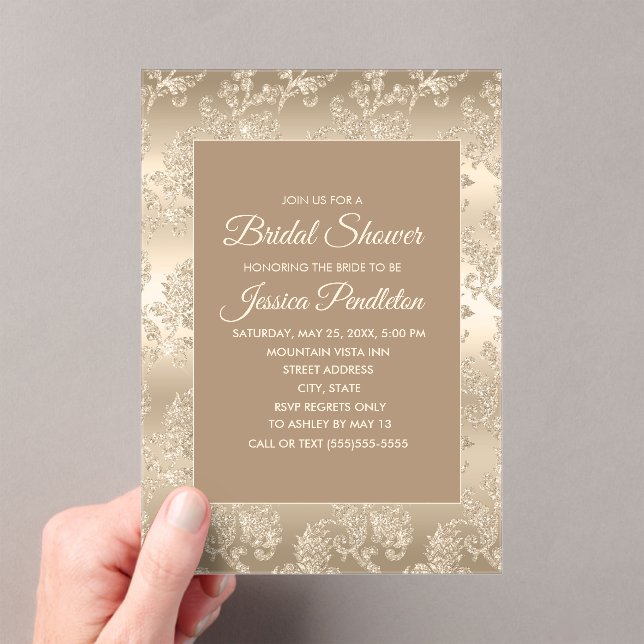 Elegant Chic Gold Champagne Vintage Bridal Shower Acrylic Invitations (Insitu (Handheld))