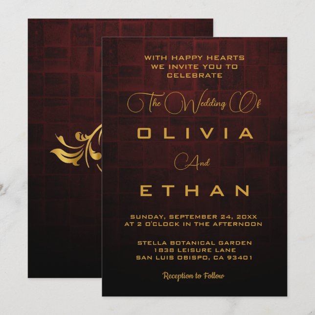 Elegant Chic Gold Classy Retro Rustic Wedding Invitation (Front/Back)