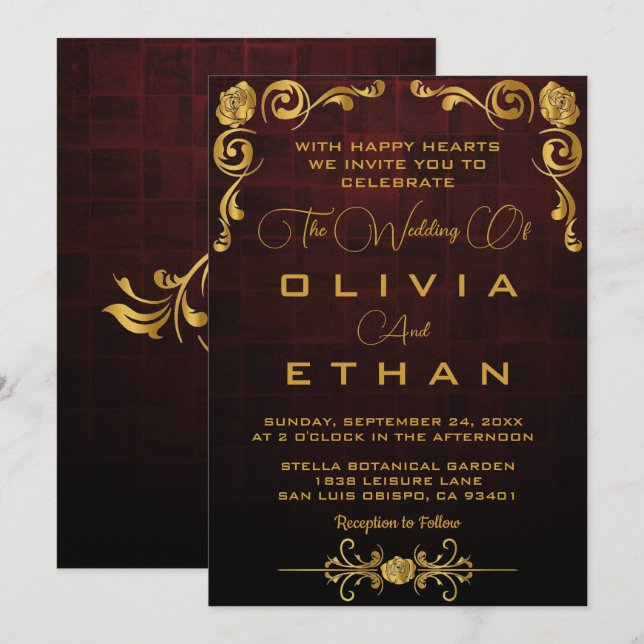 Elegant Chic Gold Classy Vintage Rustic Wedding Invitation (Front/Back)