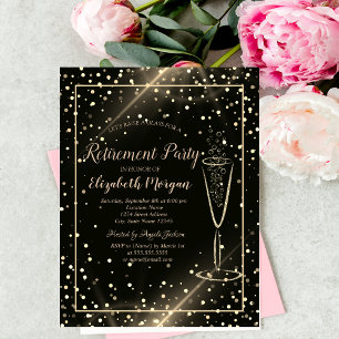 Elegant Chic Gold Confetti Wine Glass Retirement Invitation