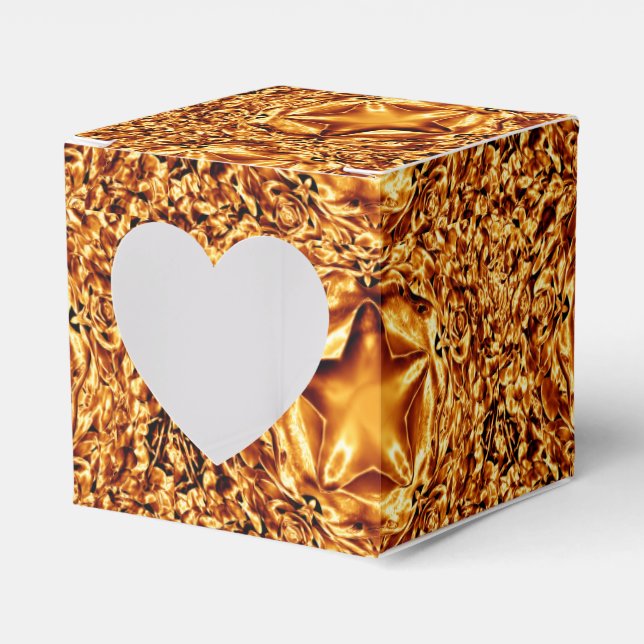 Elegant Chic Gold Copper Christmas Stars Shiny Favour Box (Front Side)