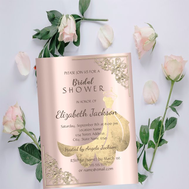 Elegant Chic Gold Dress Rose Gold Bridal Shower  Invitation (Creator Uploaded)