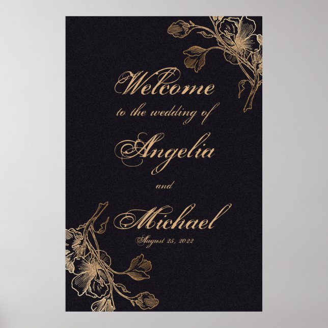 Elegant Chic Gold Faux Metal Floral Wedding Poster (Front)