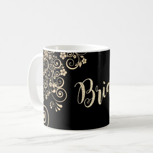Elegant Chic Gold Flowers, Bride Coffee Mug (Front Left)