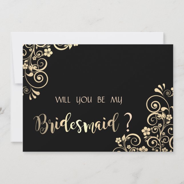 Elegant Chic Gold Flowers Bridesmaid Card (Front)