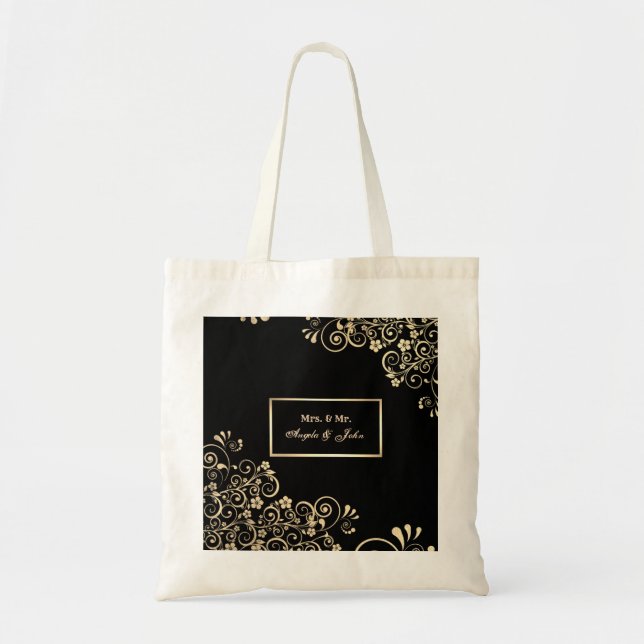 Elegant Chic Gold Flowers, Frame Tote Bag (Front)
