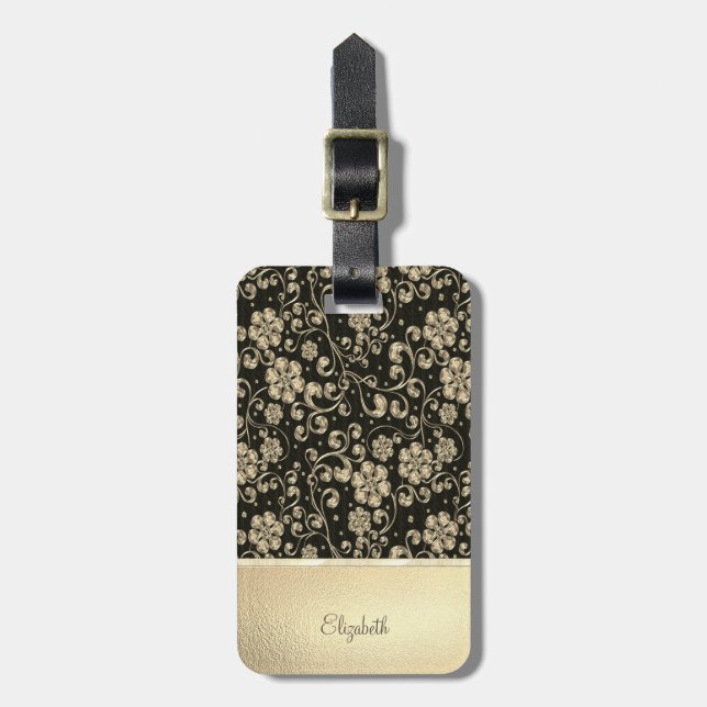 Elegant Chic Gold Flowers - Personalised Luggage Tag (Front Vertical)