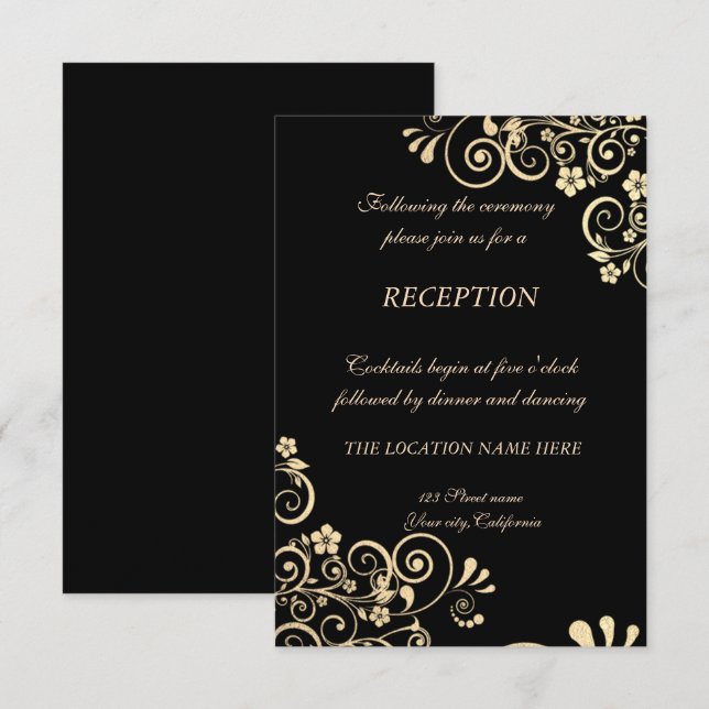 Elegant Chic Gold Flowers  Wedding Reception Invitation (Front/Back)