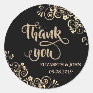 Elegant Chic Gold Flowers Wedding Sticker