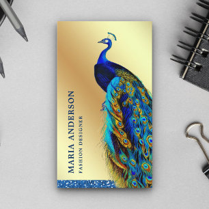 Elegant Chic Gold Foil Blue Indian Peacock Business Card