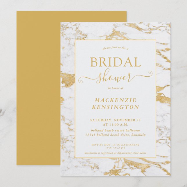 Elegant Chic Gold Foil Marble Bridal Shower Invitation (Front/Back)