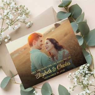 Elegant Chic Gold Foil Photo Save the Date Card