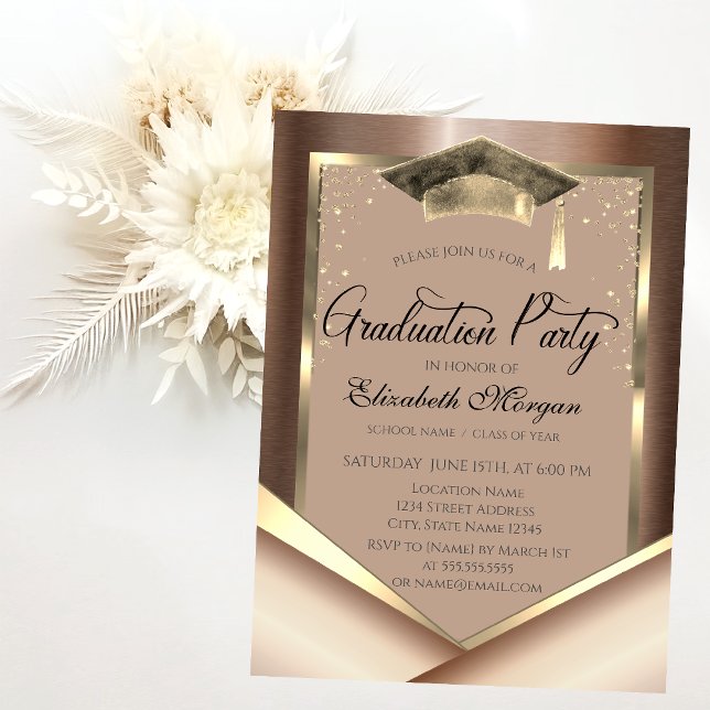 Elegant Chic Gold Frame Diamonds Graduation Invitation (Creator Uploaded)