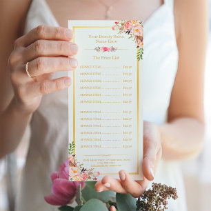 Elegant Chic Gold Frame Floral Price List Menu