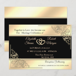 Elegant Chic Gold Frame,Stripe Wedding Invitation