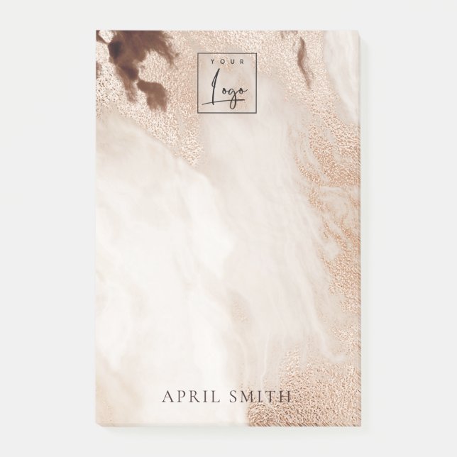 Elegant Chic Gold Glitter Agate Marble Beige Logo Post-it Notes (Front)