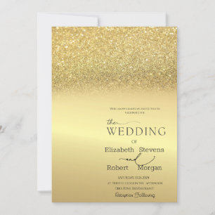 Elegant Chic Gold Glitter Bokeh Wedding Invitation