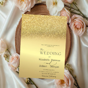 Elegant Chic Gold Glitter Bokeh Wedding Invitation