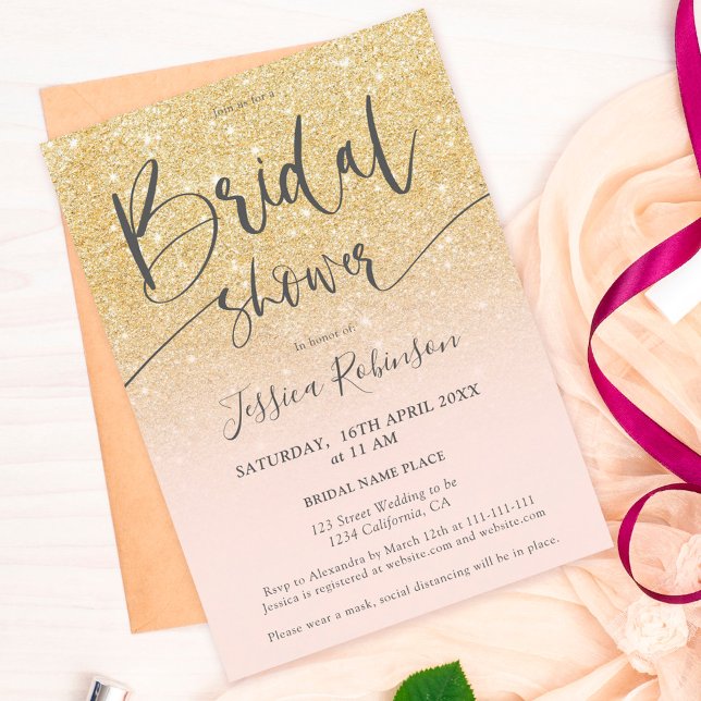 Elegant chic gold glitter script bridal shower invitation (Creator Uploaded)