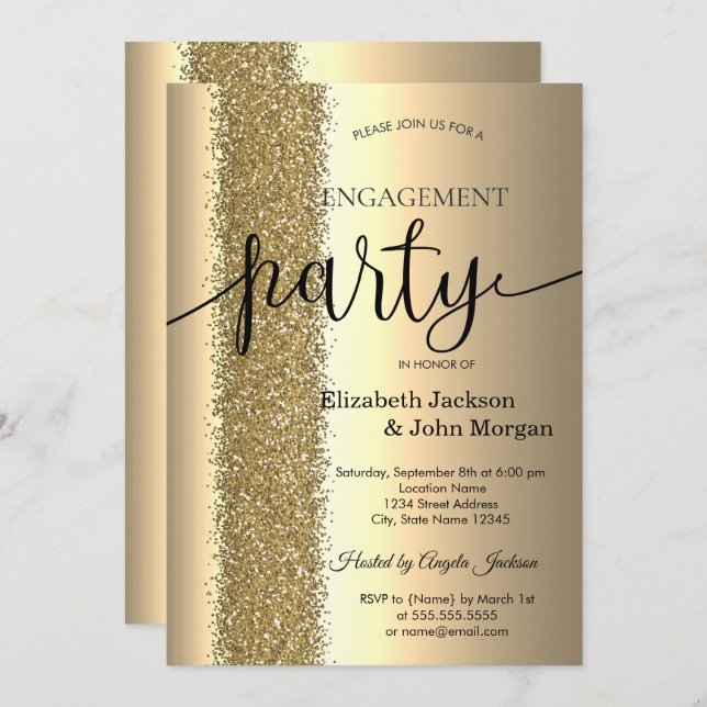 Elegant Chic Gold Glitter Script Engagement   Invitation (Front/Back)