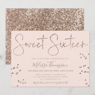 Elegant chic gold glitter script pink Sweet 16 Invitation