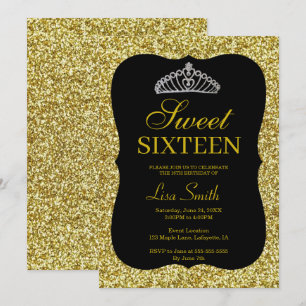 Elegant Chic Gold Glitter Tiara Sweet 16 Invitation