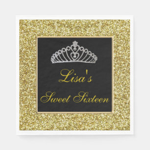 Elegant Chic Gold Glitter Tiara Sweet 16 Napkin