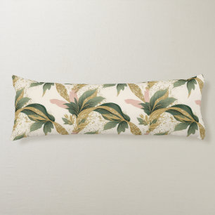 Elegant Chic Gold & Green Leaf Pattern Body Cushion