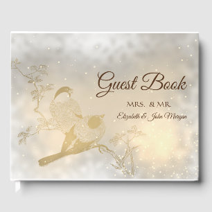 Elegant Chic Gold Hearts, Birds  Wedding Guest Book