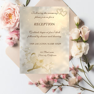 Elegant Chic Gold Hearts, Birds Wedding Reception Invitation