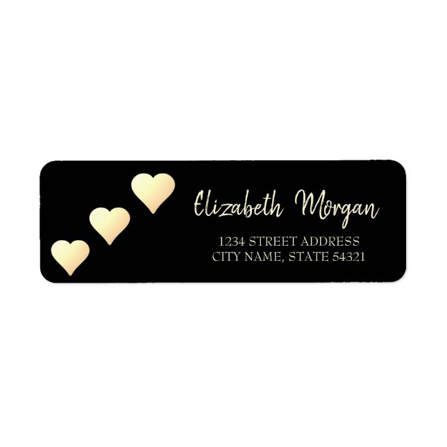 Elegant Chic, Gold Hearts,Black  Address Label (Front)