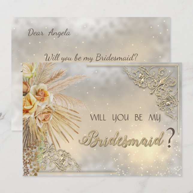 Elegant Chic Gold Hearts Boho Flowers  Invitation (Front/Back)