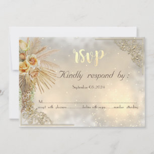 Elegant Chic Gold Hearts Boho Flowers RSVP Card