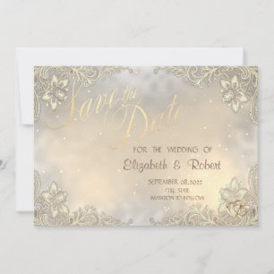 Elegant Chic Gold Hearts,Lace Frame Save The Date