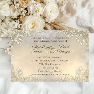 Elegant Chic Gold Hearts Lace Wedding Invitation