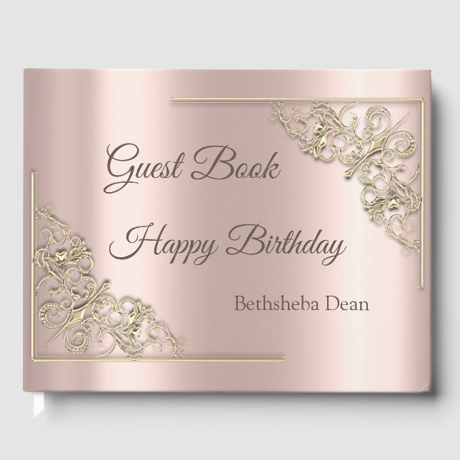 Elegant Chic Gold Hearts Rose Gold Guest Book (Front)
