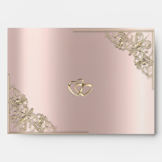 Elegant Chic Gold Hearts Rose Gold Wedding Envelope (Front)
